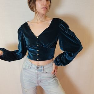 Puff Sleeve Velvet Blouse